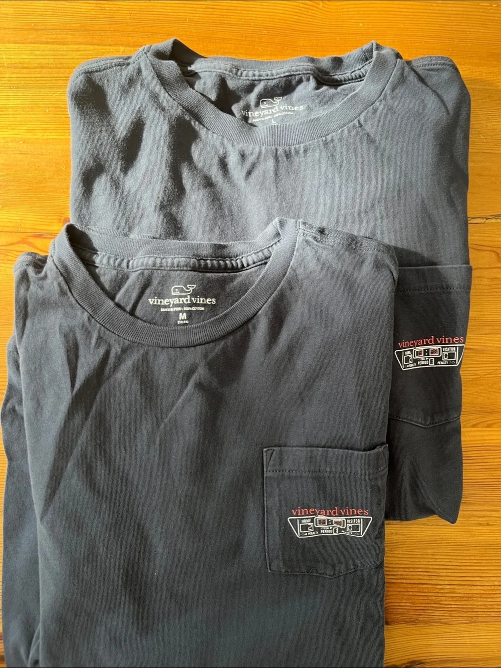 Vineyard Vines Hockey Navy Blue Long Sleeve Pocket Tee, Sz M & L